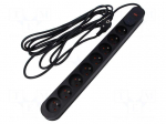 Plug socket strip: protective | Sockets: 8 | 230VAC | 10A | black | 3m