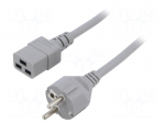 Cable | 3x1.5mm2 | CEE 7/7 (E/F) plug,IEC C19 female | PVC | 5m | grey