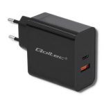 Qoltec Charger | 63W | 5-20V | 1.5-3A | USB type C PD | USB QC 3.0 | Black
