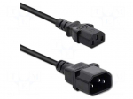 Cable | 3x0.75mm2 | IEC C13 female,IEC C14 male | PVC | 1m | black | 10A