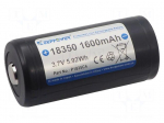Re-battery: Li-Ion | 18350 | 3.7V | 1600mAh | &Oslash;18.7x39.2mm | 3.2A