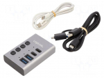 Hub USB | USB A socket x2,USB C socket x4 | USB 3.2 Gen 1 | grey