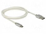 Cable | USB 2.0 | USB A plug,USB B micro plug | 1m | white | textile