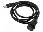 USB 3.0 A/A socket | &Oslash;22.3mm | black | Pushbutton: round | L: 1.5m