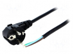 Cable | CEE 7/7 (E/F) plug angled,wires | 2.5m | black | PVC | 3x1mm2