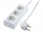Extension lead | 3x1.5mm2 | Len: 10m | PVC | white | Sockets no: 3 | 16A