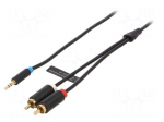 Cable | Jack 3.5mm 3pin plug,RCA plug x2 | 10m | black | PVC