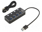Hub USB | USB A socket x4,USB A plug | USB 3.1 | with switch | black