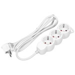 Elektrimaterjalid // Elektri laiendid, Pikendusjuhtmete, hajutuste ja UK ja USA adapterite komplekt // Przedłużacz 3-krotny 2P+Z (Schuko), 1,5m H05VV-F 3x1,5mm2 , Imax=16A, płaska wtyczka, biały