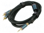 Cable | Jack 3.5mm 3pin plug,RCA plug x2 | 2m | black | textile