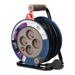 Elektrimaterjalid | Kaablid, Jaotuss&uuml;steemid ja T&ouml;&ouml;riistad // Elektri laiendid, Pikendusjuhtmete, hajutuste ja UK ja USA adapterite komplekt // Przedłużacz bębnowy MINI, 4 gniazda 2P+Z, metalowy stojak, polwinit H05VV-F 3x1mm? , długość 15m, szary