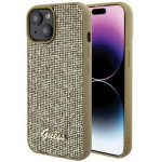 Back panel cover Guess Apple iPhone 15 HC PU DISCO SCRIPT METAL Gold