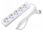 Extension lead | 3x1mm2 | 1.5m | rubber | white | Sockets no: 5 | 10A