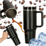 RoGer Thermal Mug with Handle and Straw 1.2L Black