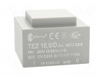 Transformer: encapsulated | 10VA | 400VAC | 12V | 833.3mA | IP00 | 280g