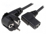 Cable | CEE 7/7 (E/F) plug angled,IEC C13 female 90&deg; | 1m | black