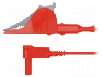 Test lead | 32A | angular banana plug 4mm x2,crocodile clip | red
