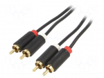 Cable | RCA plug x2,both sides | 0.5m | Plating: gold-plated | black