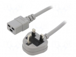 Cable | 3x1.5mm2 | BS 1363 (G) plug,IEC C19 female | PVC | 5m | grey