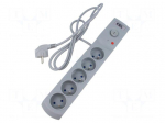 Plug socket strip: protective | Sockets: 5 | 230VAC | 10A | grey | 1.5m