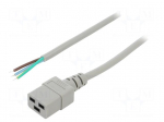 Cable | 3x1.5mm2 | IEC C19 female,wires | PVC | Len: 1.5m | grey | 16A