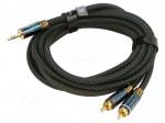 Cable | Jack 3.5mm 3pin plug,RCA plug x2 | 3m | black | textile