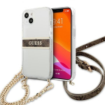 Back panel cover Guess  Guess GUHCP13SKC4GBGO iPhone 13 mini 5.4" Transparent hardcase 4G Brown Strap Gold Chain