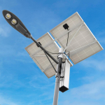 PNI SL802 street lighting pole with two 2 x 80W photovoltaic panels, 2 x 30W LED projector, 60Ah battery and mounting pole 6 meters long