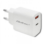 Qoltec Charger | 18W | 5-12V | 1.5-3A | USB type C PD | USB  QC 3.0 | White