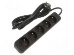 Extension lead | 3x1.5mm2 | 3m | rubber | black | Sockets no: 5 | 10A