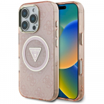 Guess IML Metal Glitter 4G Circle Triangle MagSafe for iPhone 16 Pro / pink