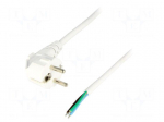 Cable | CEE 7/7 (E/F) plug angled,wires | 2.5m | white | PVC | 3x1mm2