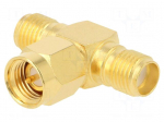 T adapter | SMA male,SMA female x2 | T | 50&Omega; | PTFE | gold-plated