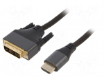Cable | DVI-D (18+1) plug,HDMI plug | textile | 4K,UHD 2160p | 1.8m