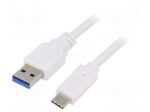 Cable | USB 3.0 | USB A plug,USB C plug | gold-plated | 3m | white | PVC