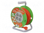 Extension lead | 3x1mm2 | 25m | PVC | orange | Sockets no: 4 | reel | 10A