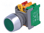 Switch: push-button | 22mm | Stabl.pos: 1 | NC + NO | green | 3A/230VAC