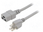 Cable | 3x14AWG | IEC C19 female,NEMA 5-15 (B) plug | PVC | 2m | grey
