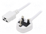 Cable | 3x1.5mm2 | BS 1363 (G) plug,IEC C19 female | PVC | 5m | white