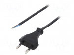 Cable | 2x0.5mm2 | CEE 7/16 (C) plug,wires | PVC | 3m | black | 2.5A