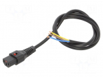 Cable | IEC C13 female,wires | 1m | with IEC LOCK locking | black