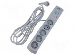 Plug socket strip: protective | Sockets: 5 | 230VAC | 10A | grey | 3m