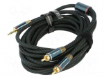 Cable | Jack 3.5mm 3pin plug,RCA plug x2 | 5m | black | textile
