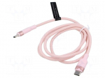 Cable | USB 2.0 | USB C plug,both sides | nickel plated | 1m | pink
