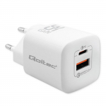 Qoltec GaN ULTRA 35W charger | 5-20V | 2.25-3A | 1 x USB type C PD | 1x USB QC 3.0 | White
