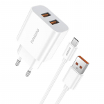 Kiirlaadija Foneng 2x USB EU45 12W + USB Type C kaabel