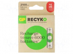 Re-battery: Ni-MH | AA | 1.2V | 2100mAh | ReCyko | Ready2Use | 6pcs.