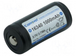 Re-battery: Li-Ion | 16340 | 3.7V | 1000mAh | &Oslash;16.8x35.8mm | 2A