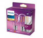 PHILIPS LED stikla 40W A60 E27 Silti balta 2700K caurspīdīga 2 gab spuldze 8718699777593 929001890067