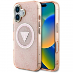 Case Guess IML Metal Glitter 4G Circle Triangle MagSafe for iPhone 16 / pink